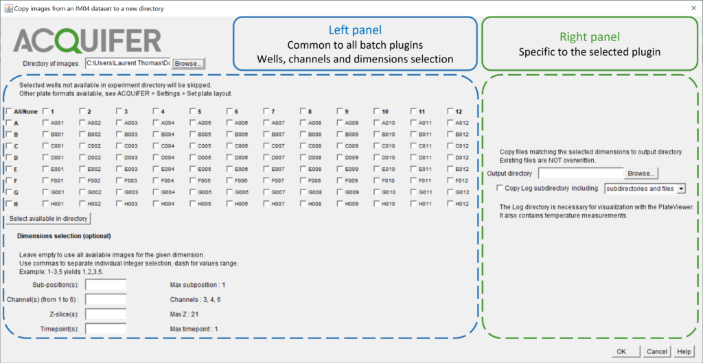 User interface of the batch plugin in Fiji